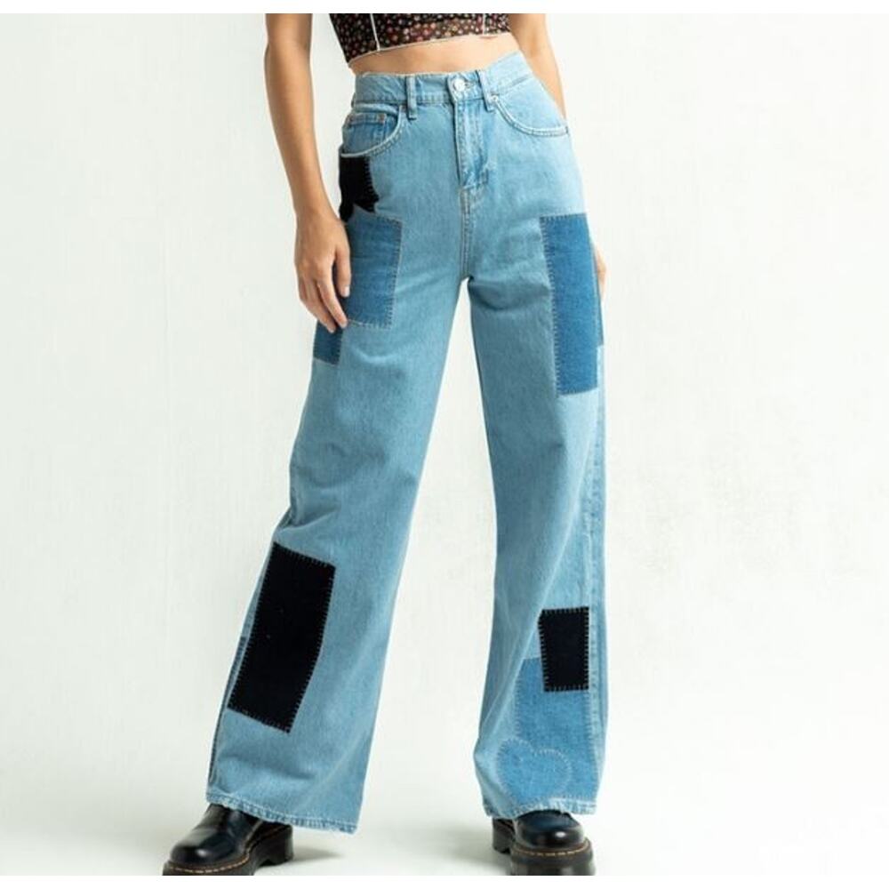 BDG Urban Outfitters Patchwork Wide Leg Puddle Jeans Skater 26" Waist - Picture 2 of 8